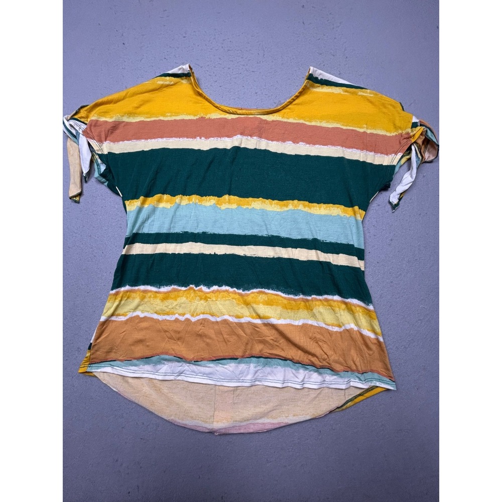 TRUESELF Top 95% Polyester 5% Spandex Multi-Color Striped Large Womens